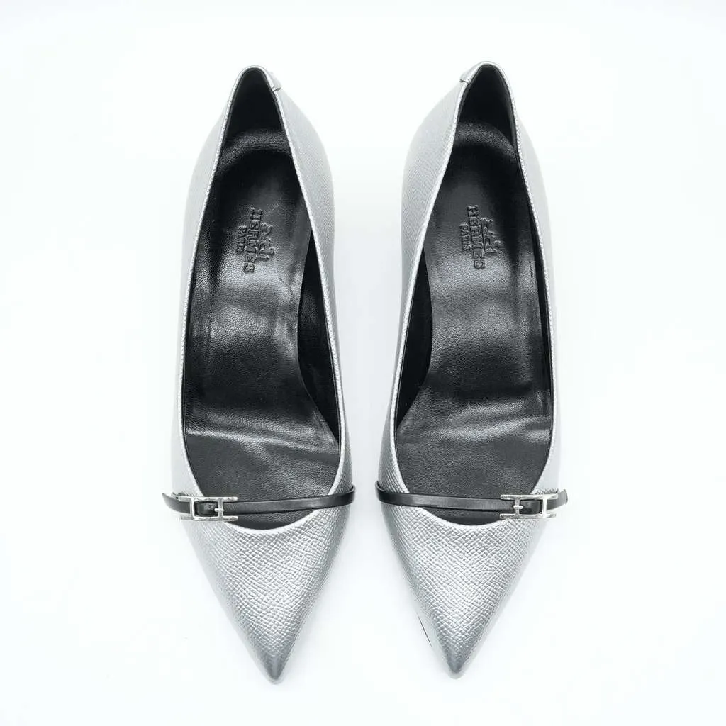 Hermès Ballet Flats Silver Size 36 Silver Leather Good - Back View