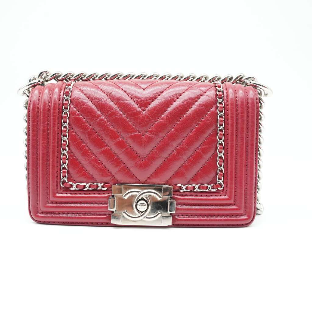 Chanel BOY Red Medium Bag Silver Hardware Calfskin Leather - 2