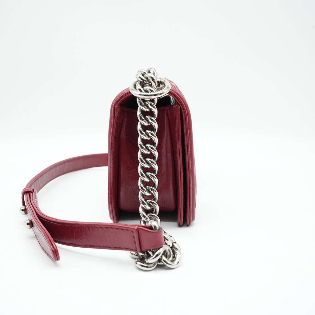 Chanel BOY Red Medium Bag Silver Hardware Calfskin Leather - 3