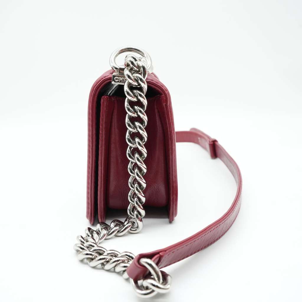 Chanel BOY Red Medium Bag Silver Hardware Calfskin Leather - 5