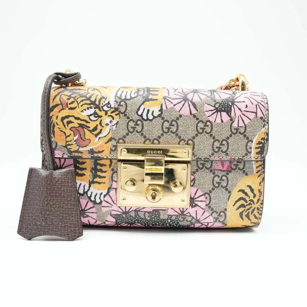 Gucci Multicolor GG supreme Padlock Bengal Print GG Coated Canvas Small Shoulder Bag MultiColor Canvas Good - Back View