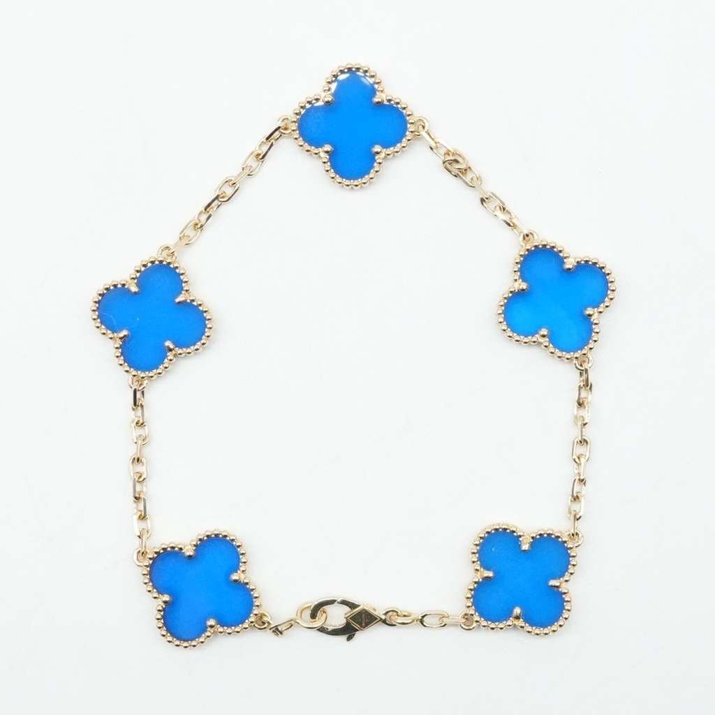 Van Cleef & Arpels Vintage Alhambra Bracelet 18K Yellow Gold Agate 5 Motifs JF950551 - 2