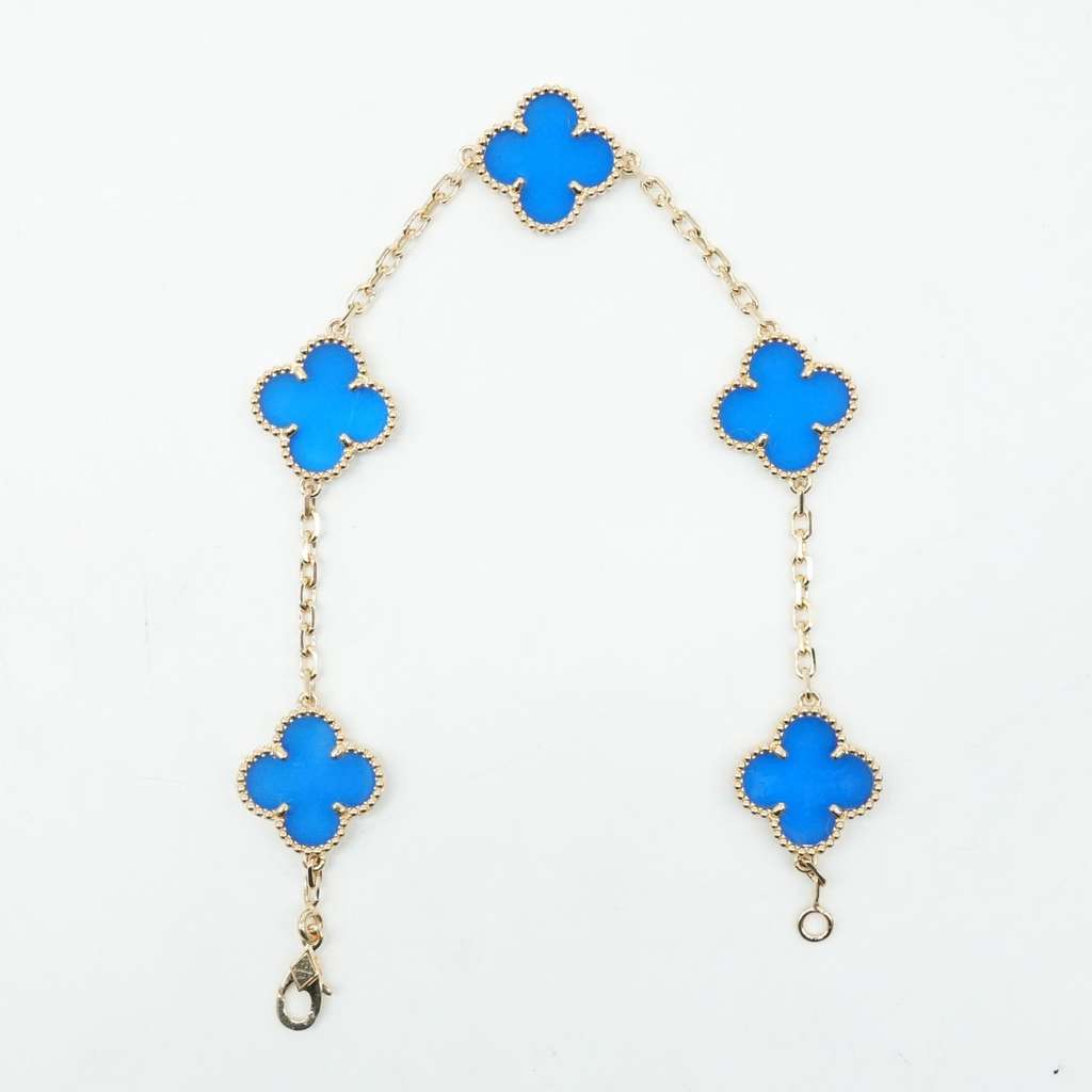 Van Cleef & Arpels Vintage Alhambra Bracelet 18K Yellow Gold Agate 5 Motifs JF950551 - 3