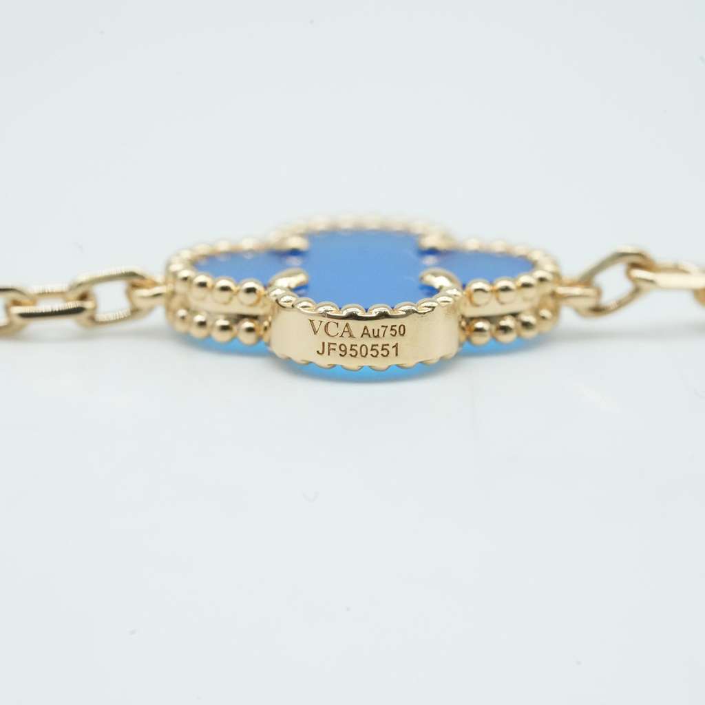 Van Cleef & Arpels Vintage Alhambra Bracelet 18K Yellow Gold Agate 5 Motifs JF950551 - 5