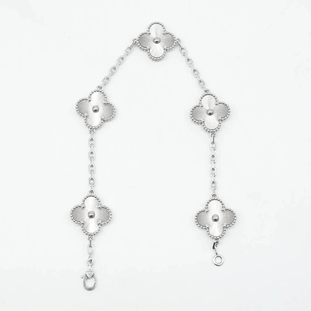 Van Cleef & Arpels Alhambra Bracelet 18k White Gold Guilloche 5 Motifs JD997842 - 3