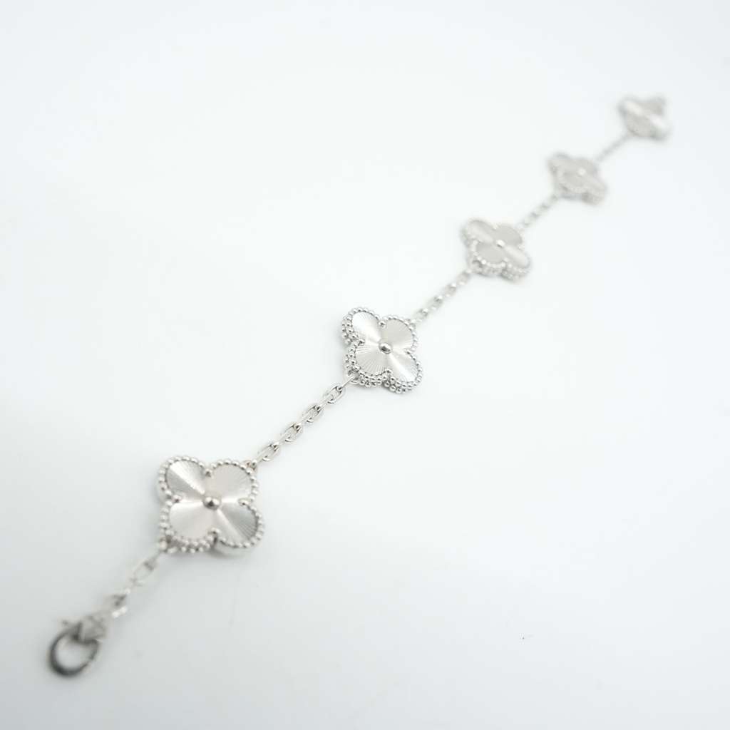 Van Cleef & Arpels Alhambra Bracelet 18k White Gold Guilloche 5 Motifs JD997842 - 4