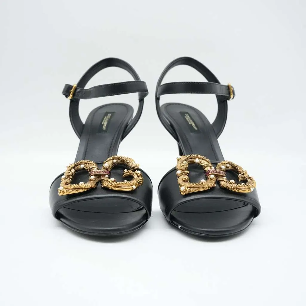 Dolce & Gabbana Sandals With D&G Amore Logo Calfskin Size 38 Black Leather Fair - Inside View