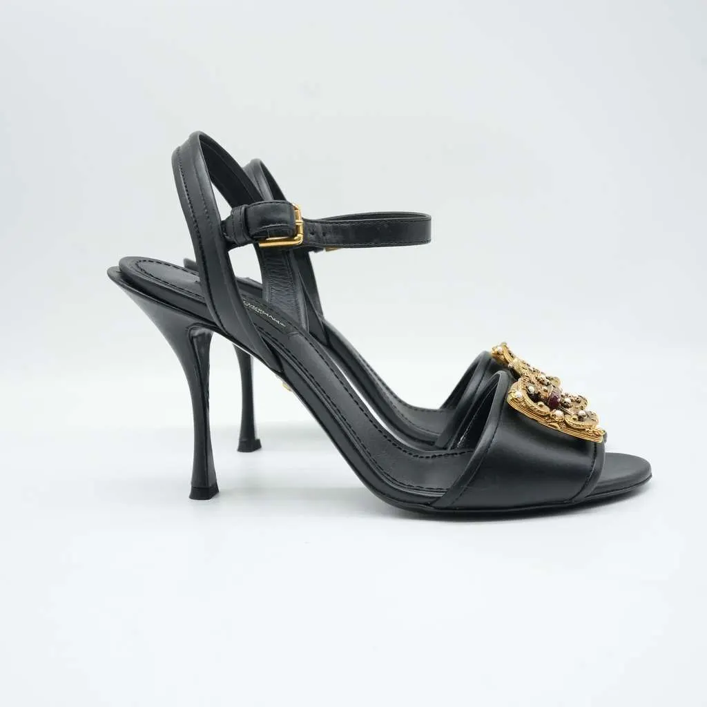 Dolce & Gabbana Sandals With D&G Amore Logo Calfskin Size 38 Black Leather Fair - Model View