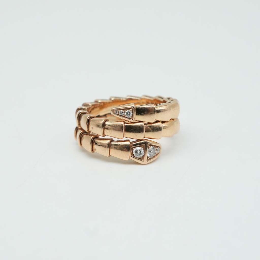 Bvlgari Serpenti Viper Ring 50.5 18K Rose Gold With Demi Pave Diamonds 9.58g - 2