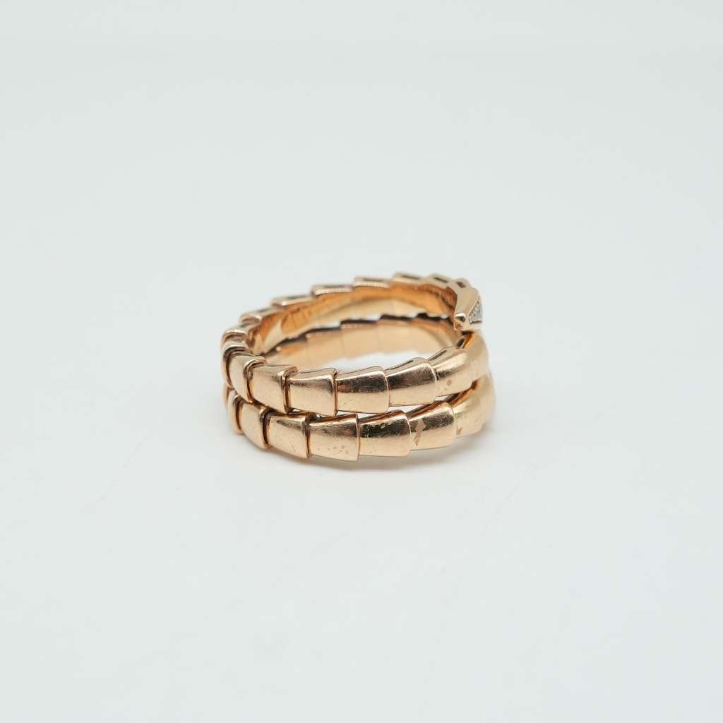 Bvlgari Serpenti Viper Ring 50.5 18K Rose Gold With Demi Pave Diamonds 9.58g - 3