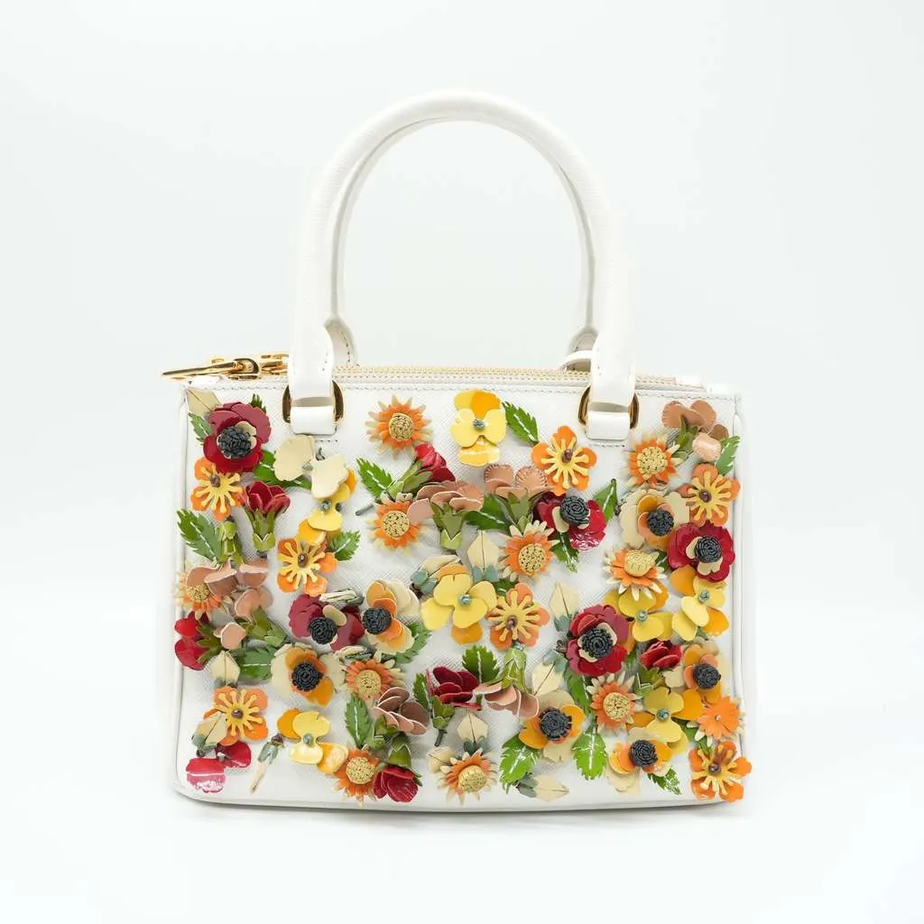 Prada White Saffiano Small Double-Zip Garden Galleria Tote White Fair - Inside View