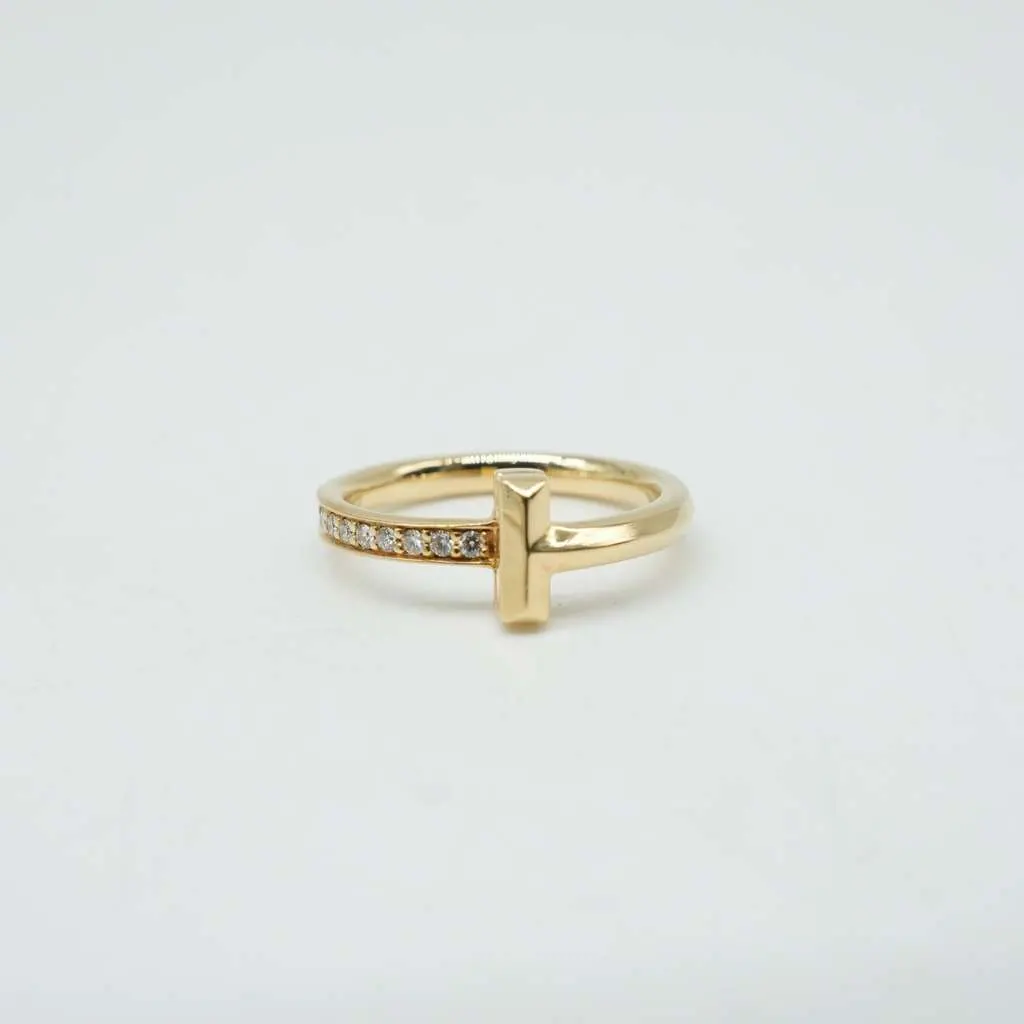 Tiffany & Co T1 NRW Ring 18K YG 4g With Diamond Size 5.25(US) Gold Good - Back View