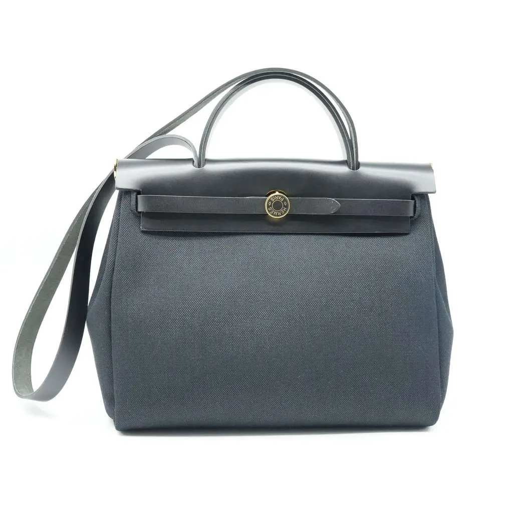 Hermès Herbag 31 Zip Bag Noir Canvas and Leather Stamp K(2025) Black Canvas Good - Front View