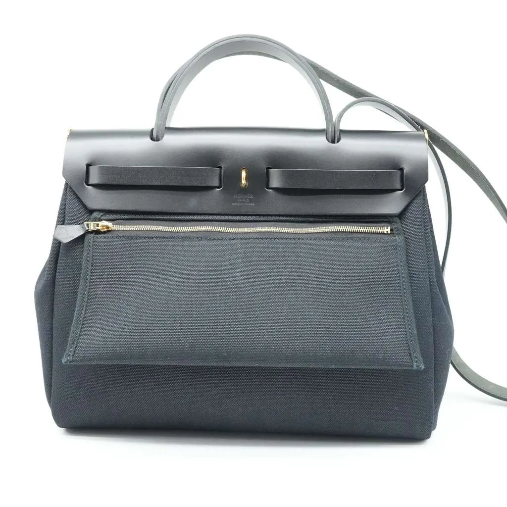 Hermès Herbag 31 Zip Bag Noir Canvas and Leather Stamp K(2025) Black Canvas Good - Inside View