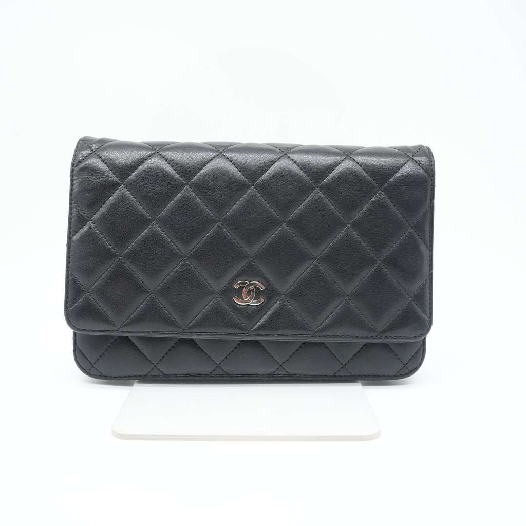 Chanel Wallet On Chain Black Lambaskin Sliver Tone Hard ware - 2