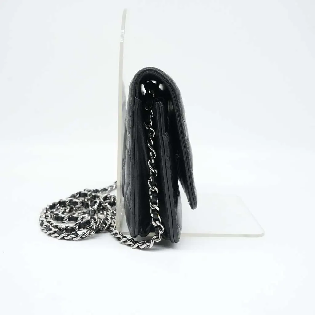 Chanel Wallet On Chain Black Lambaskin Sliver Tone Hard ware Black Good - Inside View