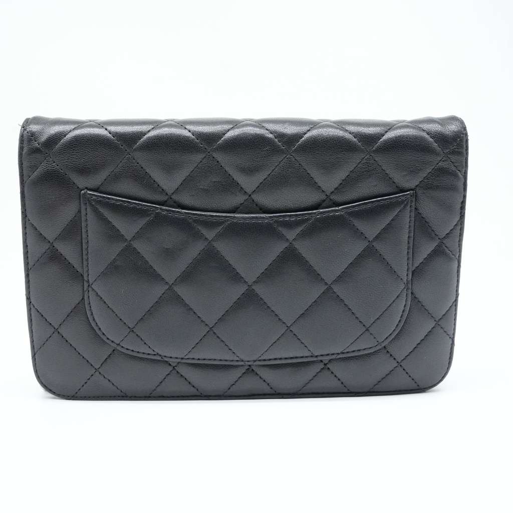 Chanel Wallet On Chain Black Lambaskin Sliver Tone Hard ware - 4