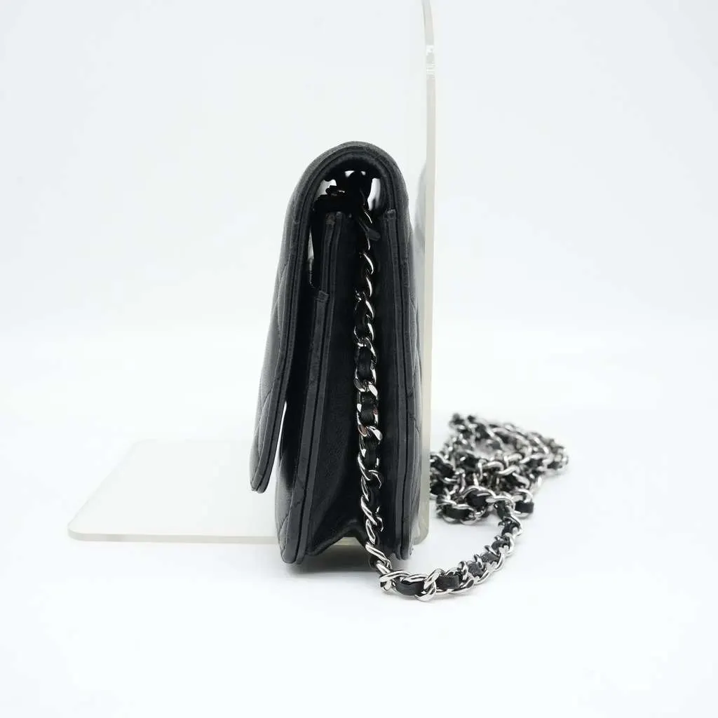 Chanel Wallet On Chain Black Lambaskin Sliver Tone Hard ware Black Good - Box View