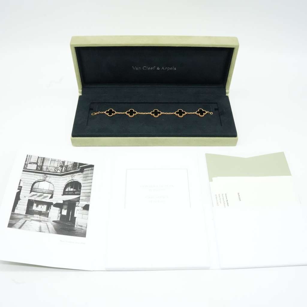 Van Cleef & Arpels Vintage Alhambra Bracelet 5 Motifs Black Onyx 10.94g - 2