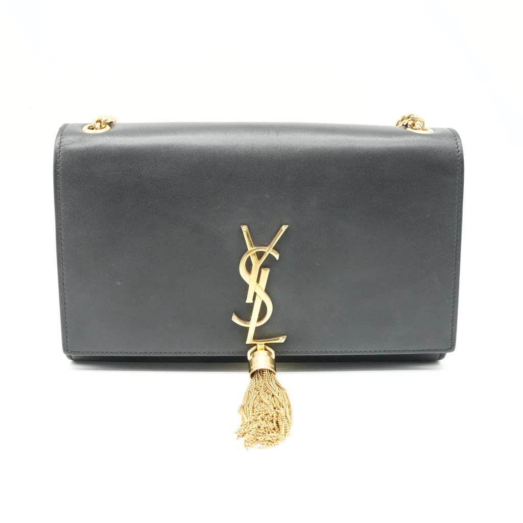 Saint Laurent YSL Black Leather Kate Small Tassel Wallet Chain Bag - 2