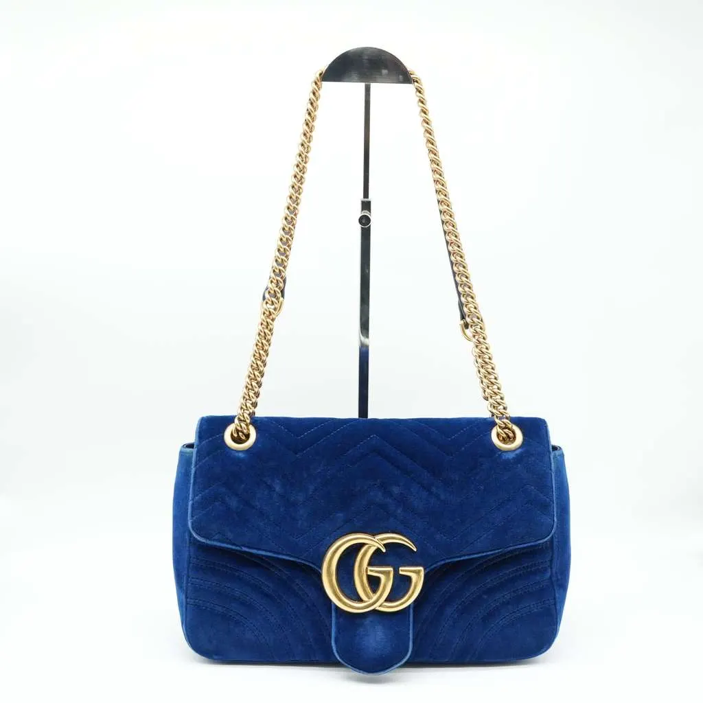 Gucci GG Marmont Shoulder Bag Navy Blue Velvet Blue Velvet Fair - Back View