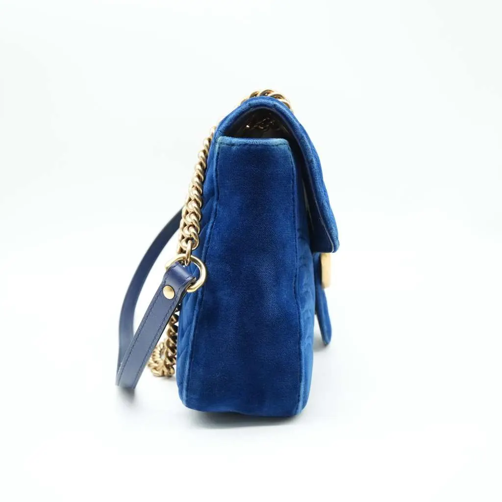 Gucci GG Marmont Shoulder Bag Navy Blue Velvet Blue Velvet Fair - Inside View