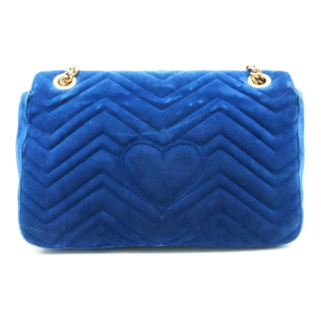 Gucci GG Marmont Shoulder Bag Navy Blue Velvet Blue Velvet Fair - Model View