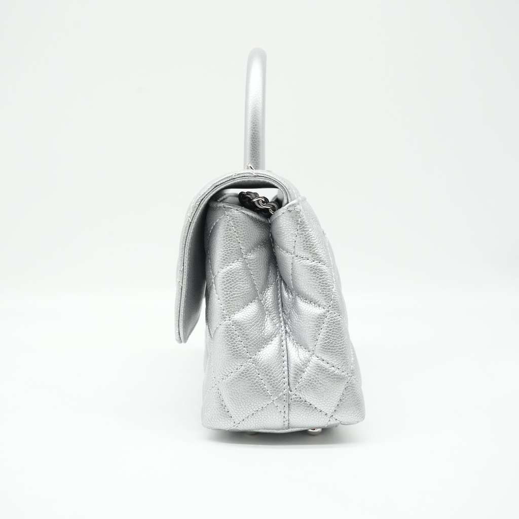 Chanel Coco Handle Flap Mini Metallic Caviar Quilted Silver - 4