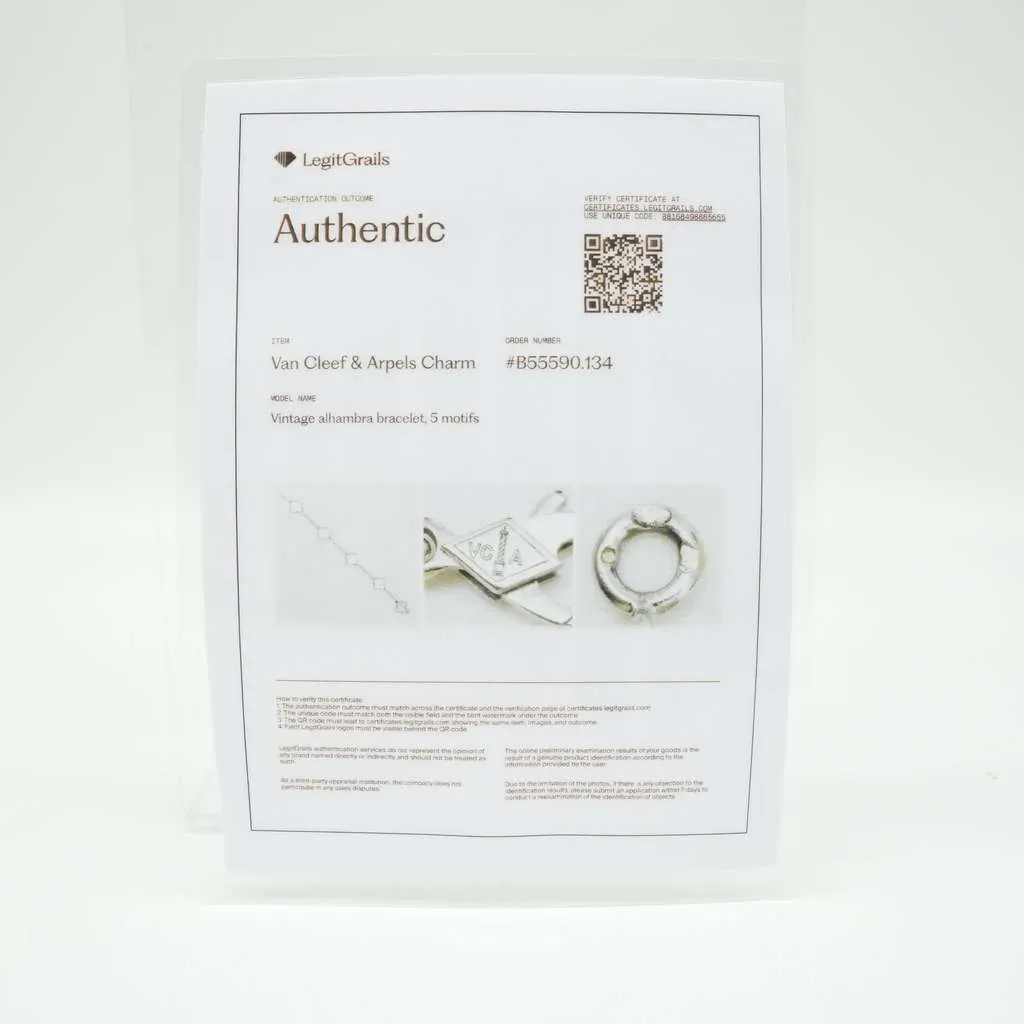 Van Cleef & Arpels Vintage Alhambra 5 Motifs Bracelet Pearl 18K White Gold VCARF48400 White White Gold Good - Back View