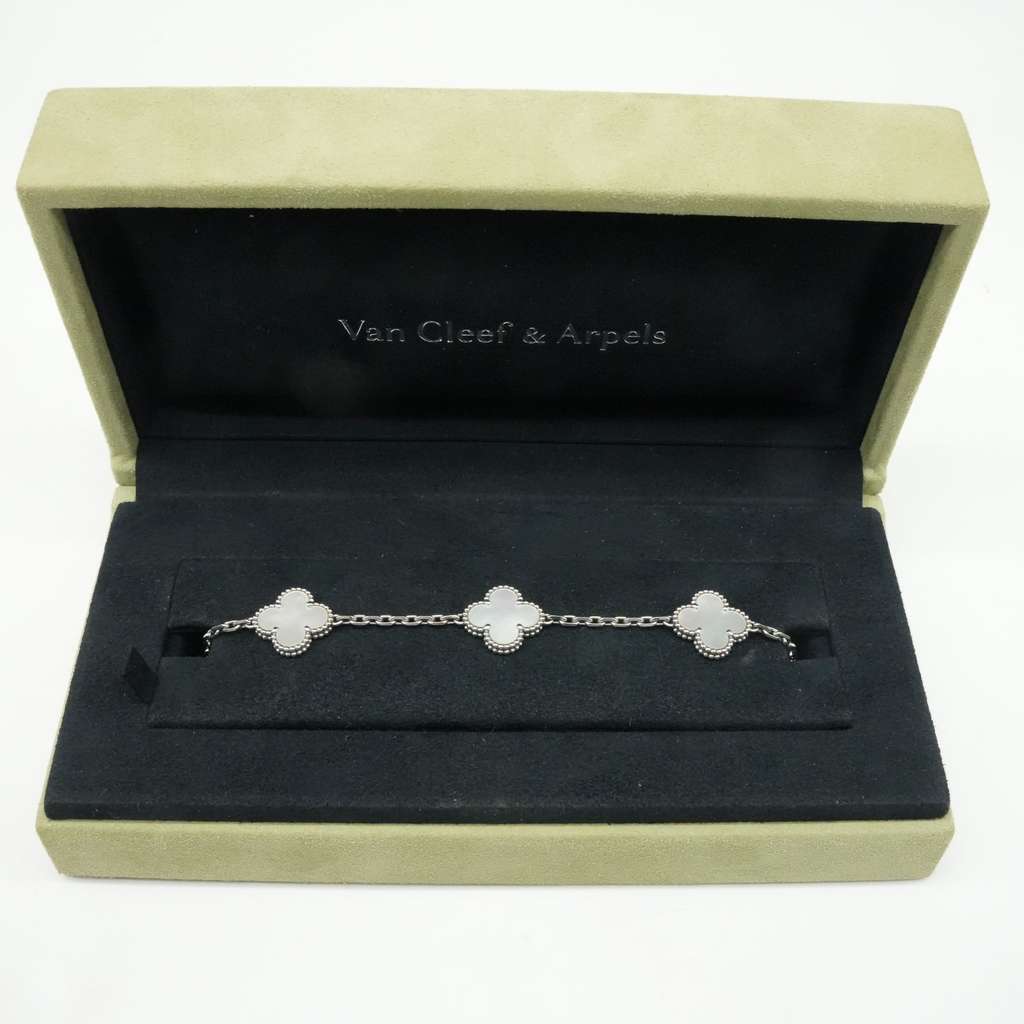 Van Cleef & Arpels Vintage Alhambra 5 Motifs Bracelet Pearl 18K White Gold VCARF48400 - 3