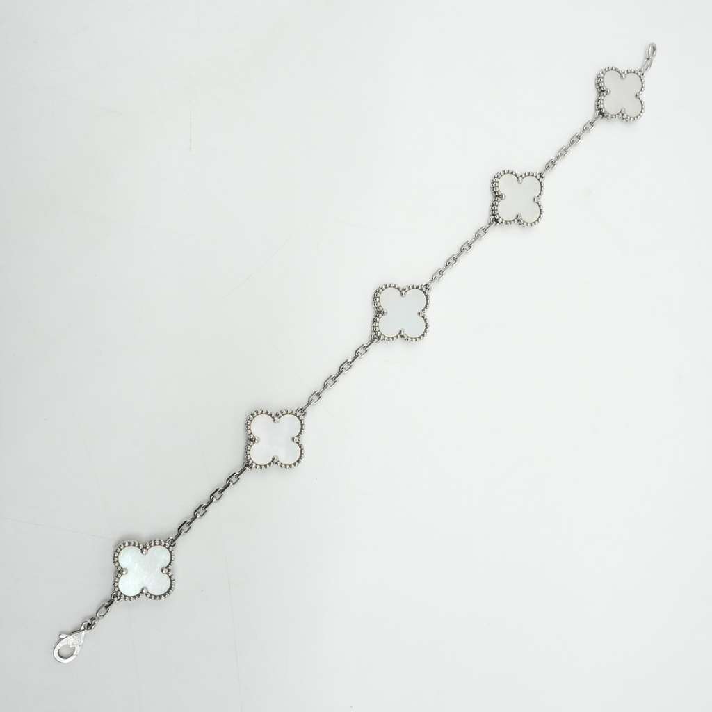 Van Cleef & Arpels Vintage Alhambra 5 Motifs Bracelet Pearl 18K White Gold VCARF48400 - 4