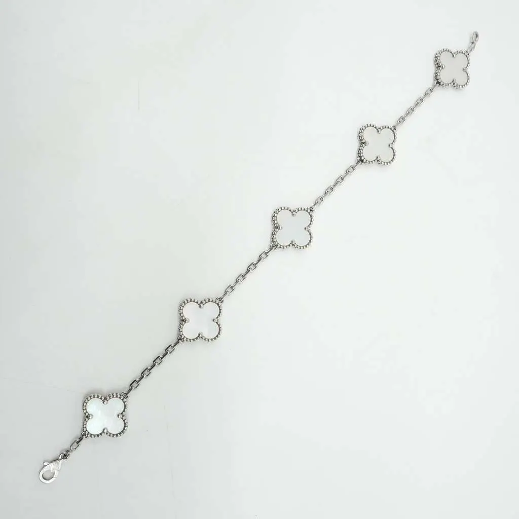 Van Cleef & Arpels Vintage Alhambra 5 Motifs Bracelet Pearl 18K White Gold VCARF48400 White White Gold Good - Model View