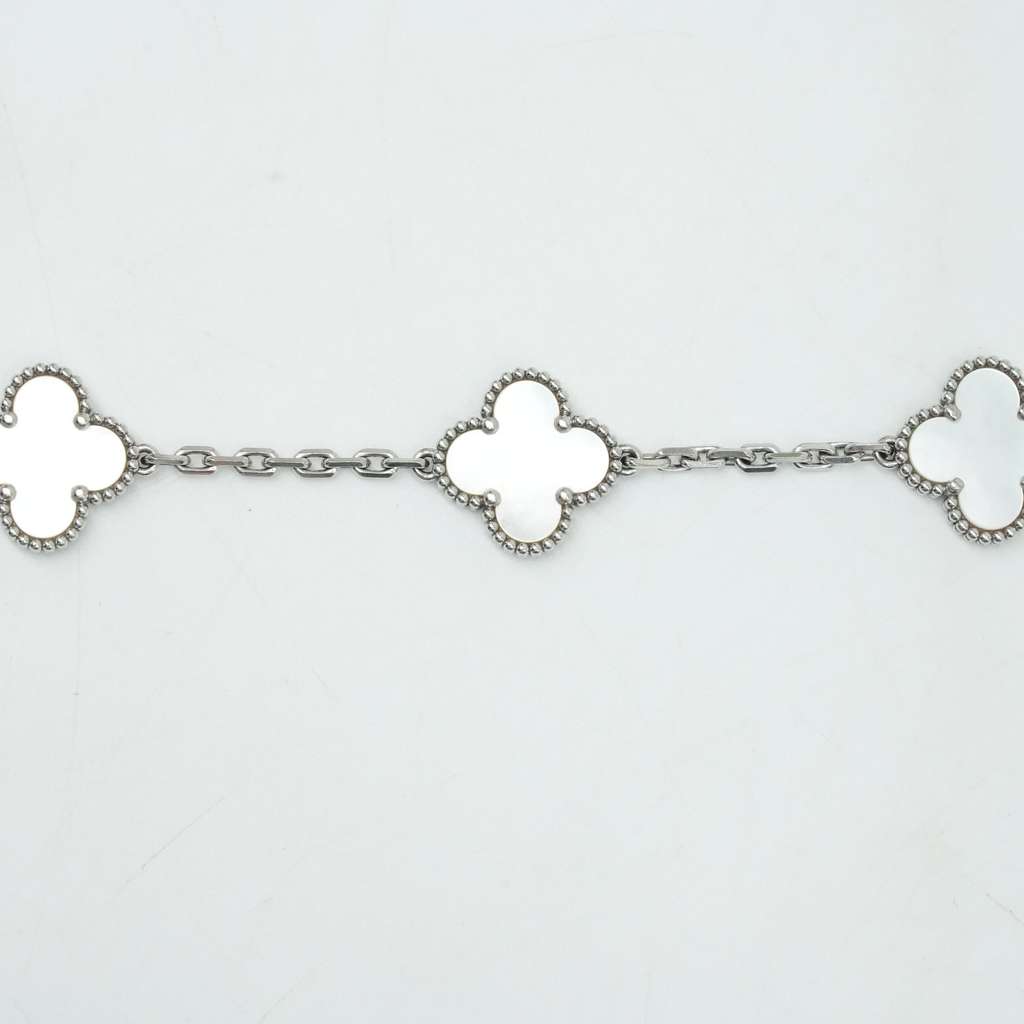 Van Cleef & Arpels Vintage Alhambra 5 Motifs Bracelet Pearl 18K White Gold VCARF48400 - 5