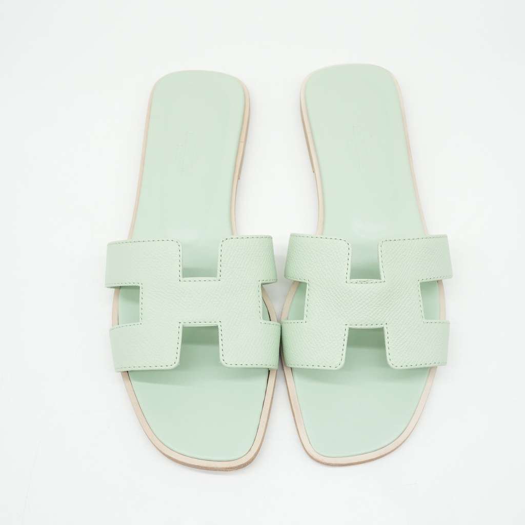 Hermès Oran Sandal Vert Jade D'Eau Epsom Size 37 - 2