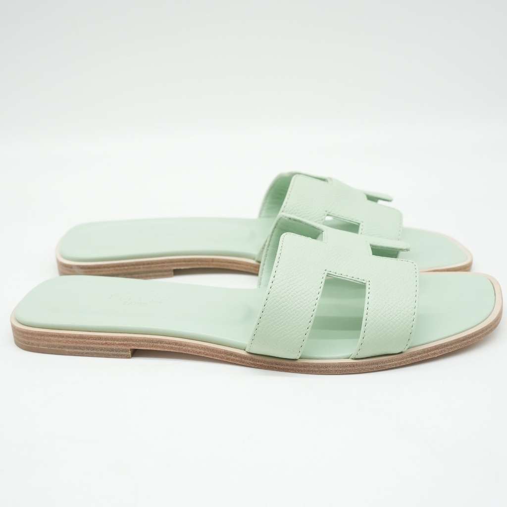 Hermès Oran Sandal Vert Jade D'Eau Epsom Size 37 - 4